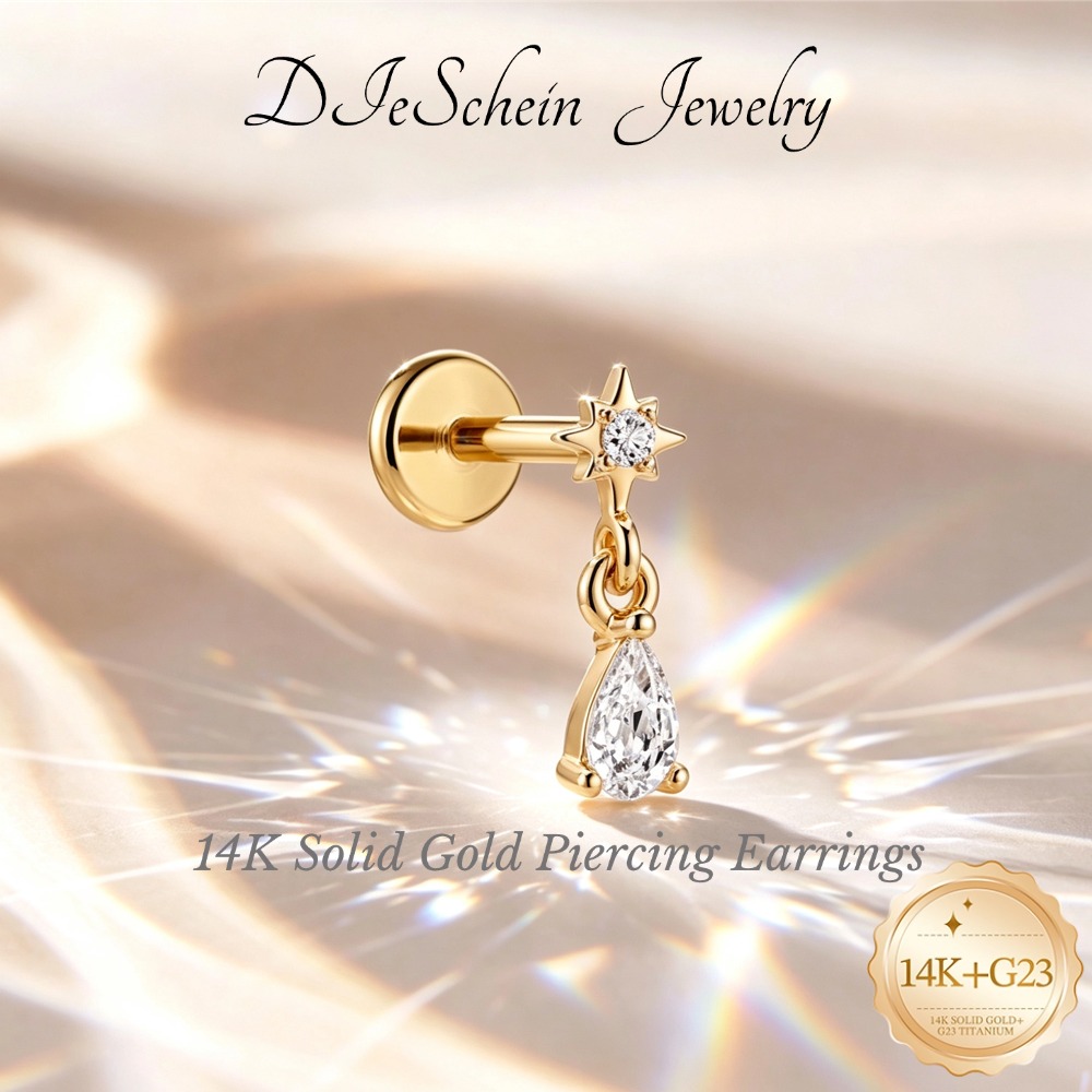 Tragus Flat Back - DIeSchein 14K Gold Stud Earrings for