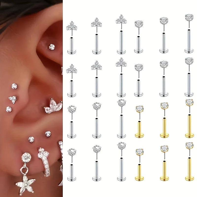 Tragus Flat Back - 6pcs Threadless Flat Back Earrings Stainless