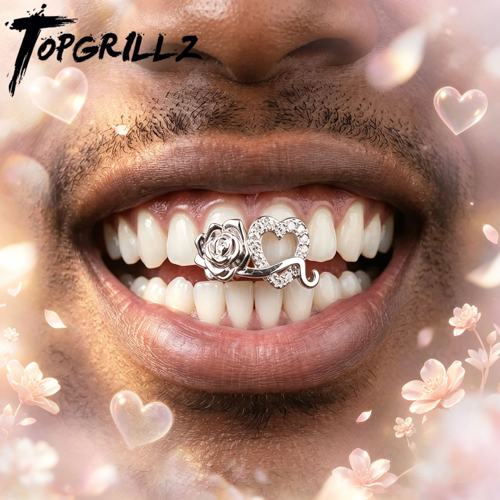Body Jewelry Men - TOPGRILLZ Romantic Zircon Double Hollow Heart