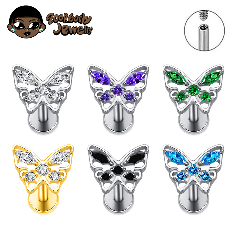 Body Jewelry Internally Threaded - ASTM F136 Titanium Hollow Butterfly Cubic