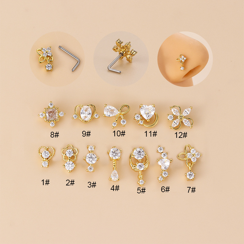 20G L-Shaped Cubic Zircon Nose - огляд і ціна Body Jewelry Nose Ring
