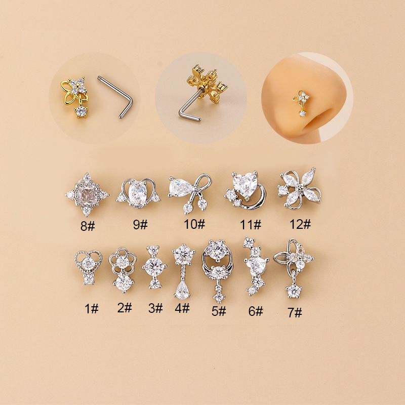 20G L-Shaped Cubic Zircon Nose - огляд і ціна Body Jewelry Nose Ring