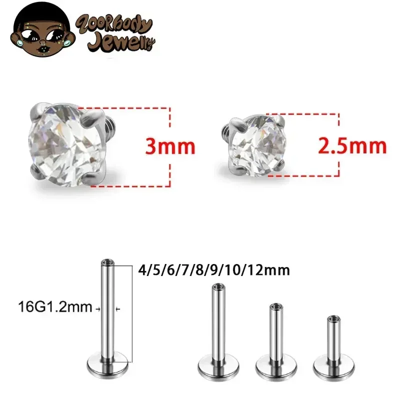 1Pcs G23 Titanium Piercing CZ  - огляд і ціна Body Jewelry Internally Threaded